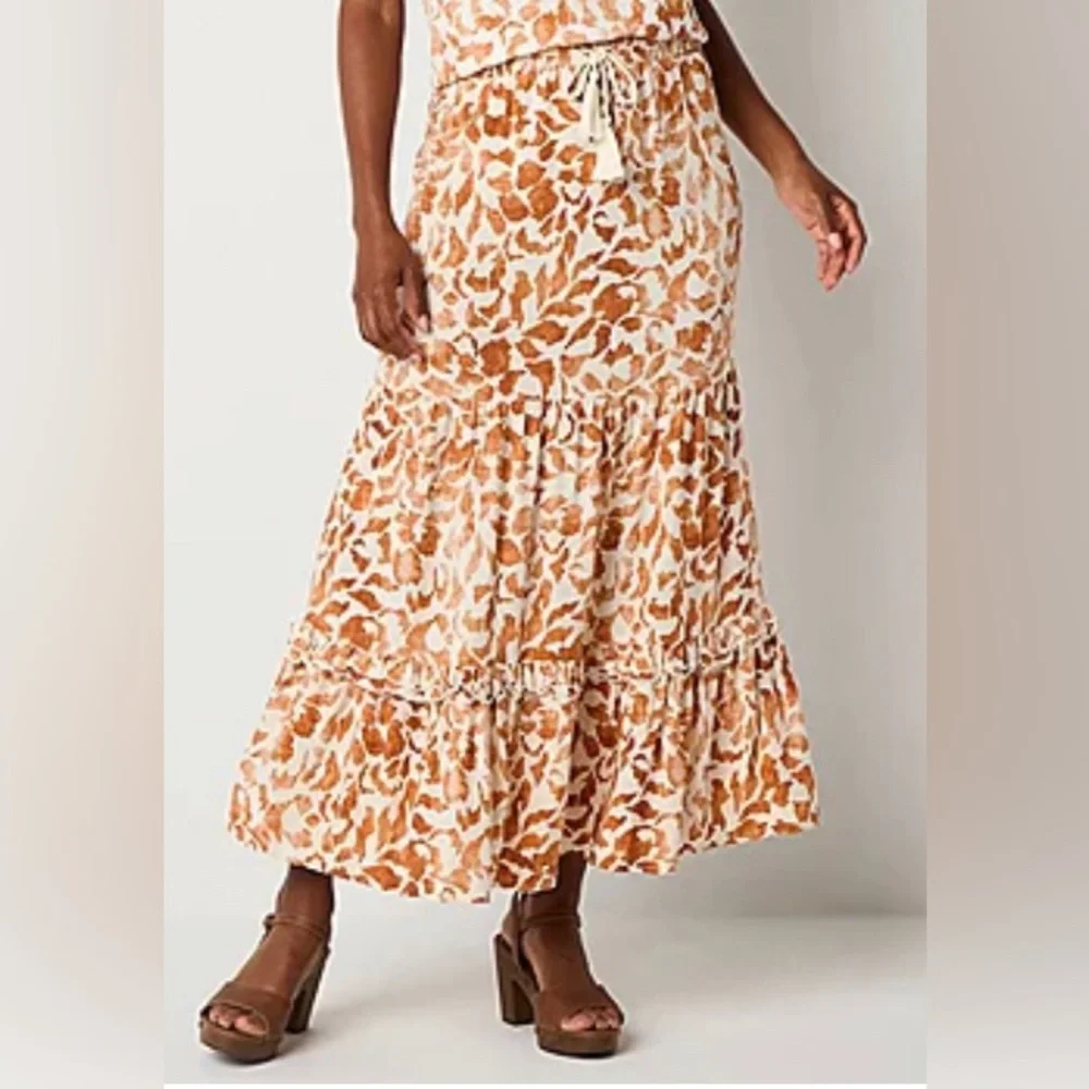 NEW Ryegrass Natural‎ Animal Print Maxi Skirt